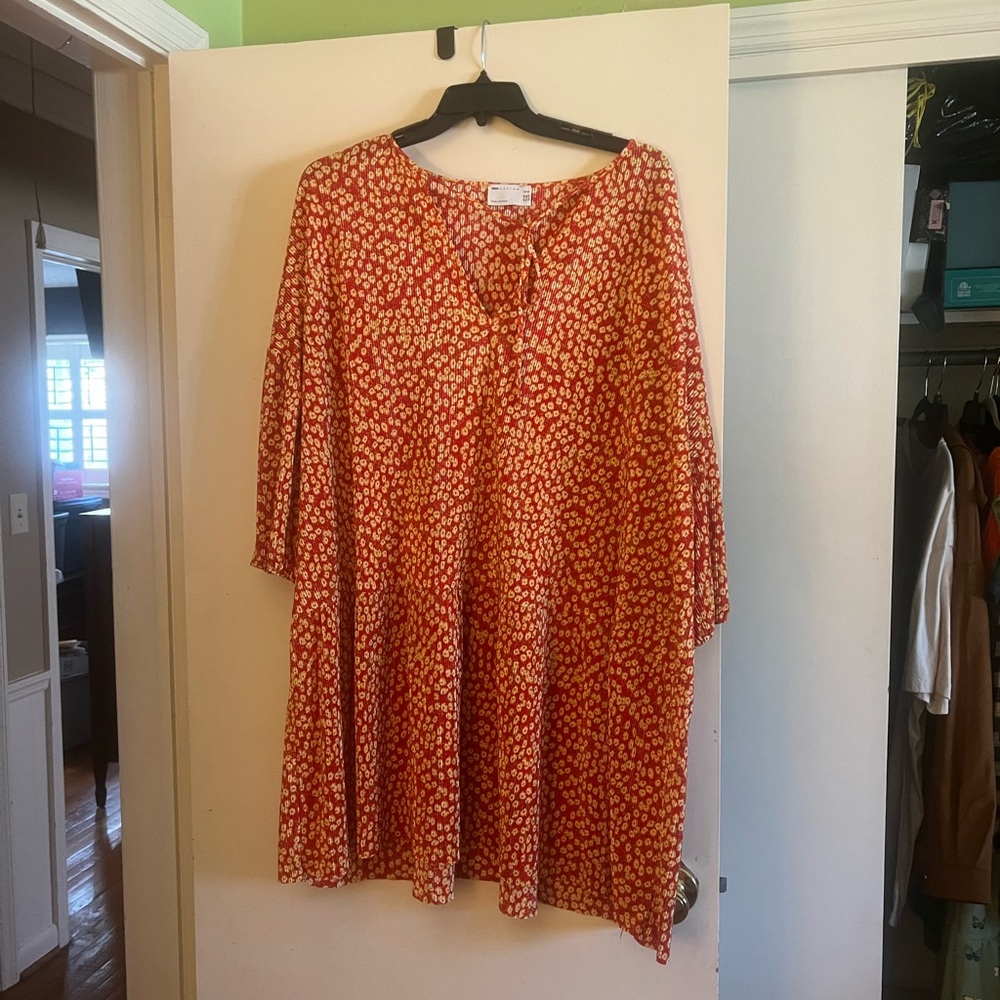 Plus size orange and yellow floral dress